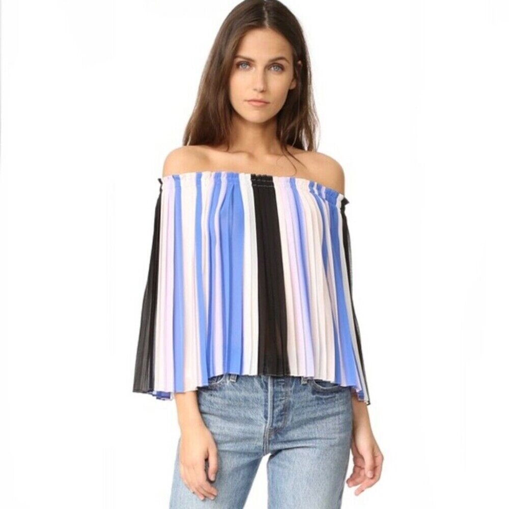 Club Monaco Viselin Striped Pleated Off the Shoulder Top